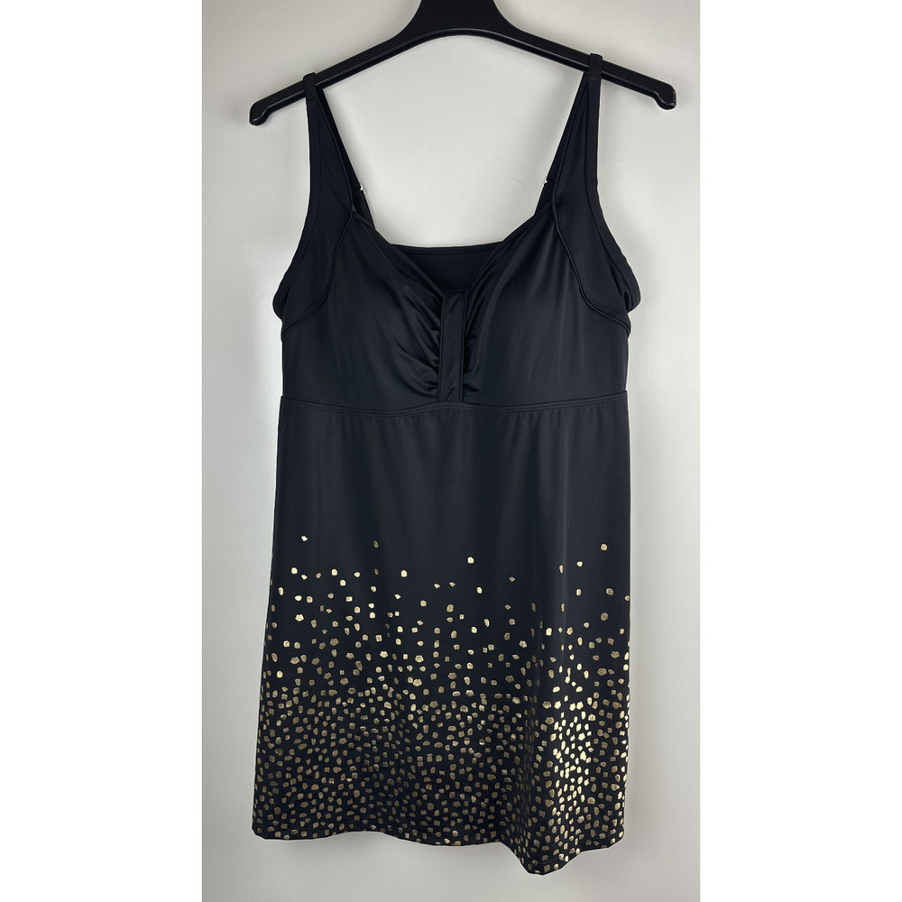 Swimsuits For All Retro Swim Dress Black Gold Foil Tummy Control UPF Plus Sz 22 - Picture 2 of 12